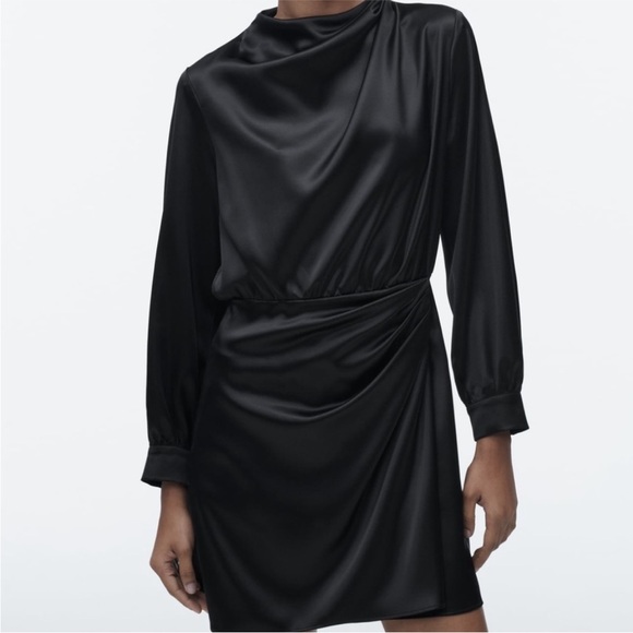 Zara Dresses & Skirts - Zara Black Long Sleeve Satin Dress